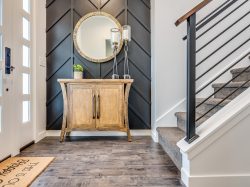 Metal stair railing and modern front door